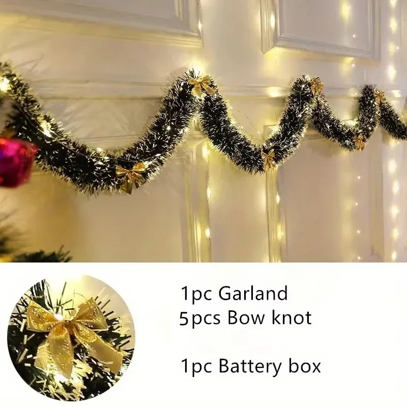 Tinsel Garland Decoration - Lampu LED 2M, Garland Natal Berkilau